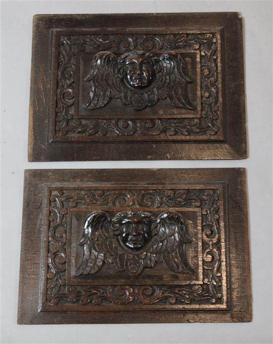 A pair of 18th century oak panels, 11 x 16in.